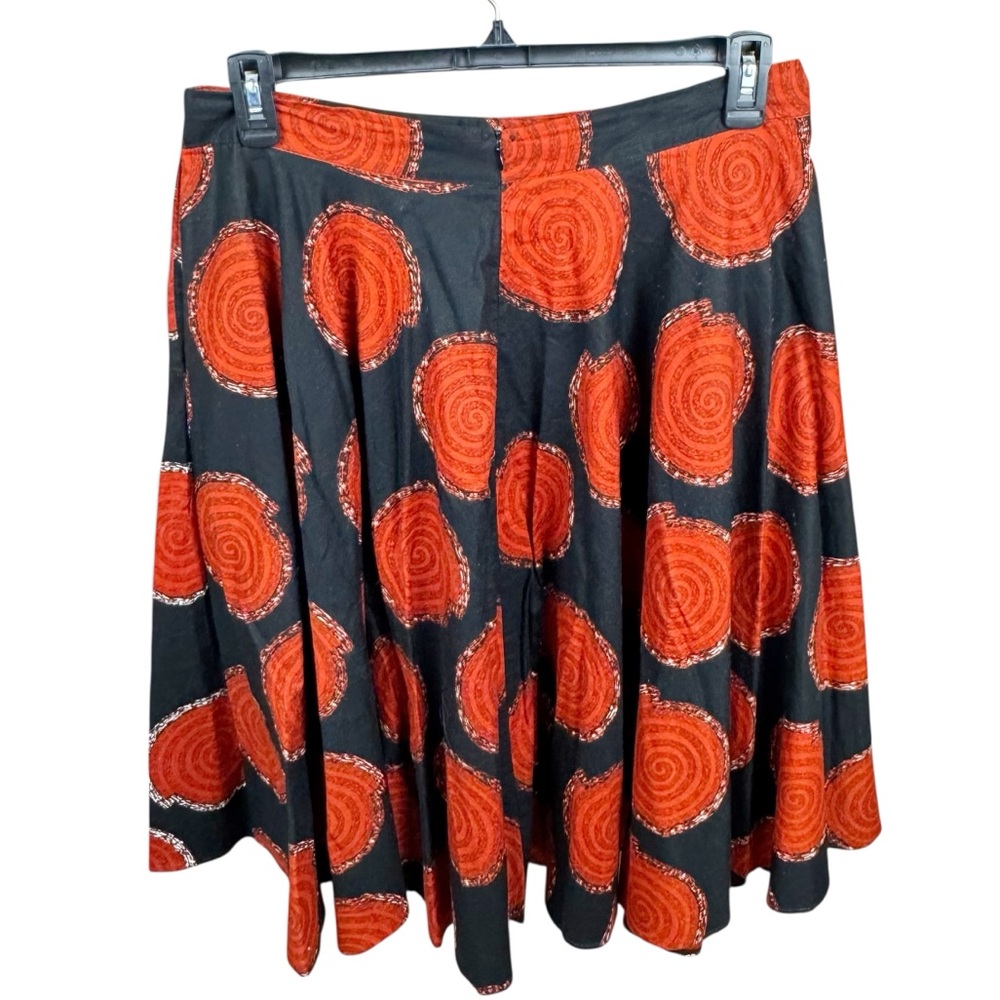 D'IYANU Black And Red African Print Midi Swirl Back Zip Skirt Size Large - Picture 2 of 10